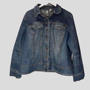 St John Bay Jean Jacket Women 1X Blue Pockets Denim Button Up Long Sleeve